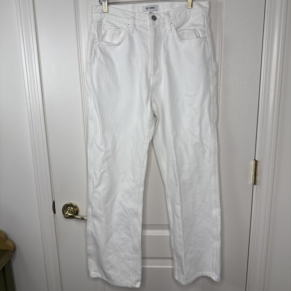 RE/DONE Redone Womens 27 White Denim Jeans High Rise Loose Straight Button Fly